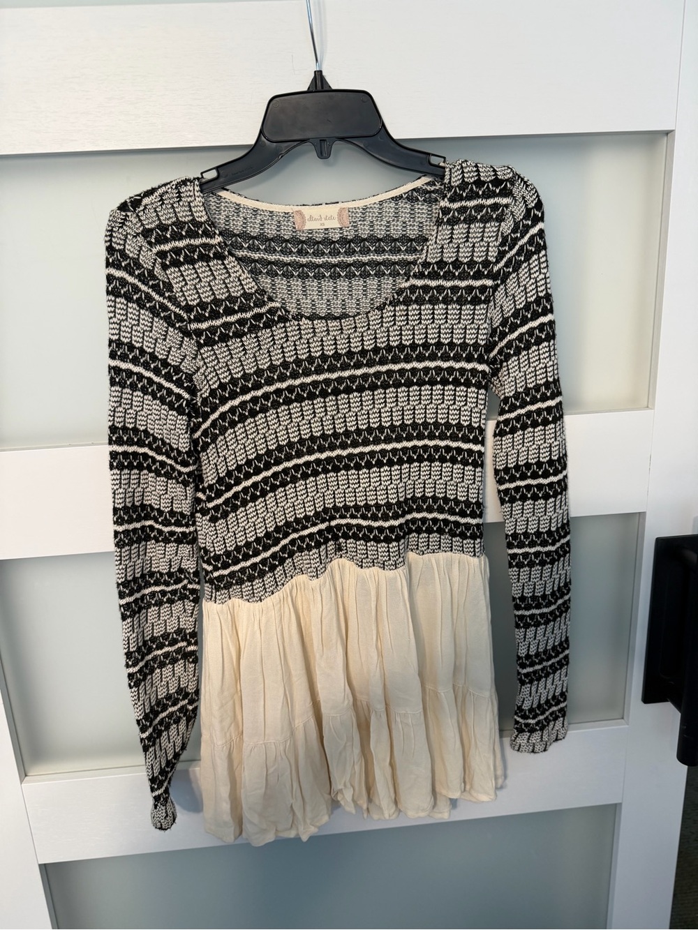 Altar'd State Black & Cream Mixed-Knit Peplum Tunic